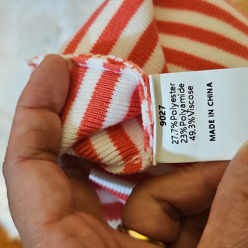 Striped Knit Set Top & Skirt Coral Beige‎ Long Sleeve Button Accents  Sz M - Picture 8 of 8